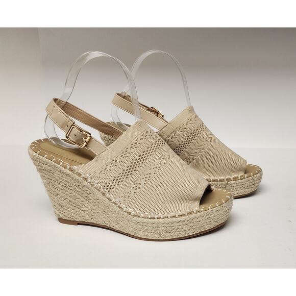 Women's Knit Espadrille Slingback Wedge Sandals 39/US 8 Color Tan - Picture 2 of 9